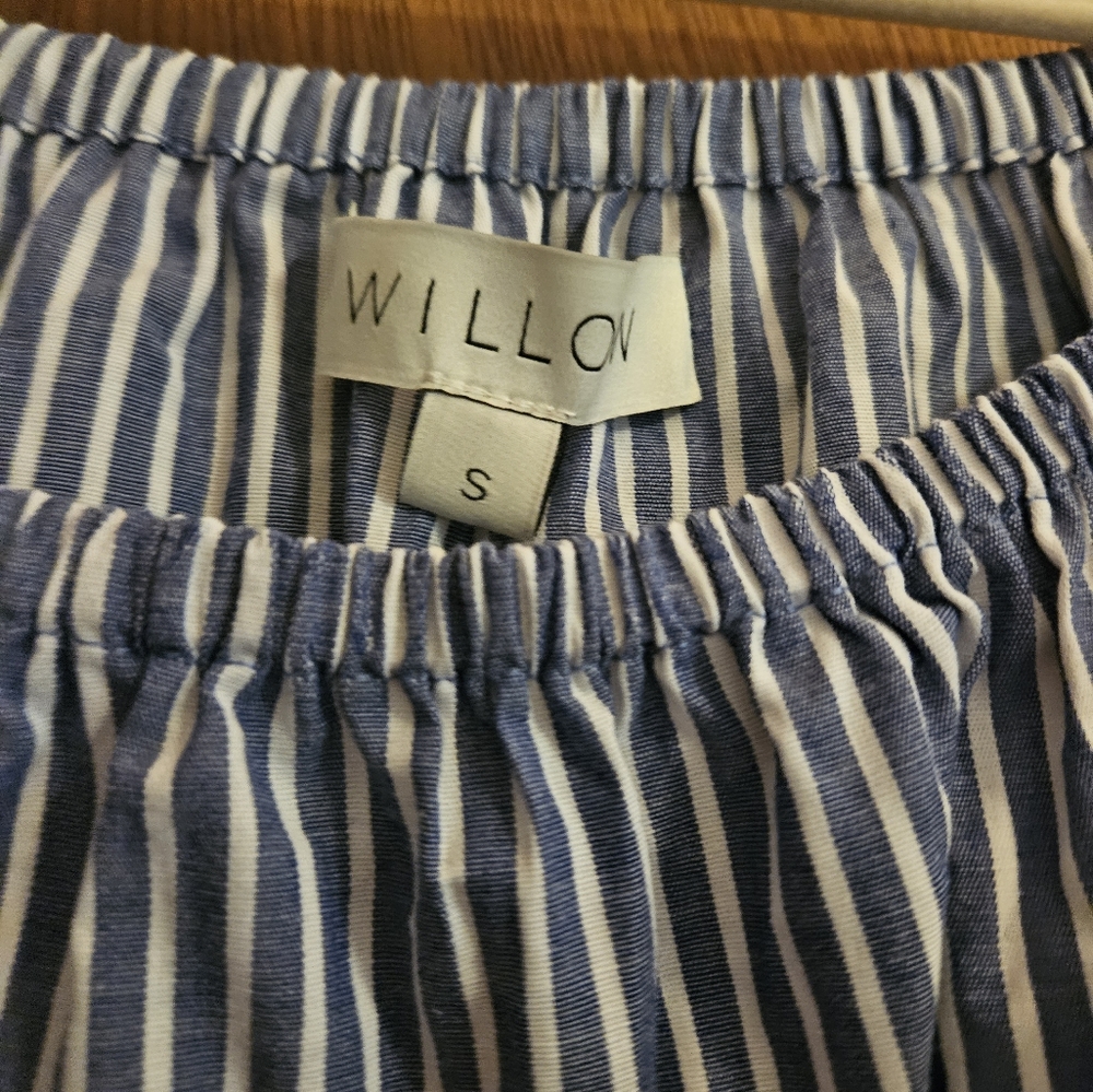 Blue and white stripe off shoulder romper, flowy sleeves - Picture 4 of 7